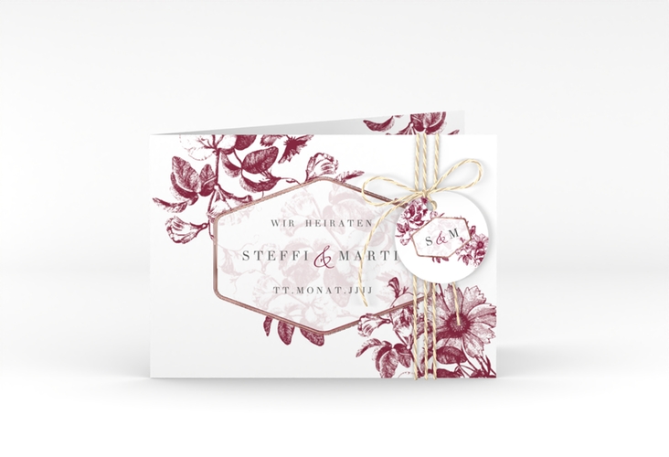 Einladungskarte Hochzeit Magnificent A6 Klappkarte quer rot rosegold