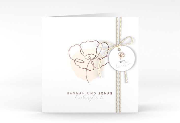 Hochzeitseinladung Flowerline quadr. Klappkarte apricot rosegold