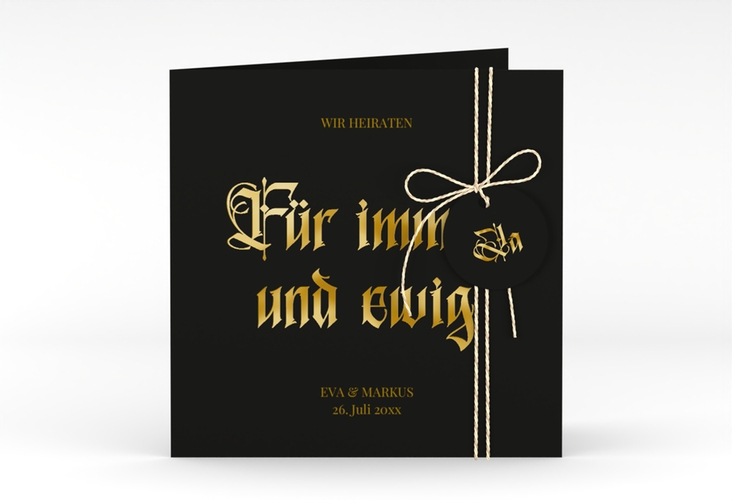 Hochzeitseinladung Wednesday quadr. Klappkarte schwarz gold