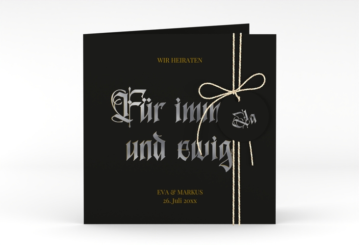 Hochzeitseinladung Gothic quadr. Klappkarte schwarz silber