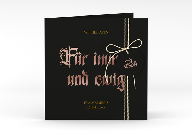 Hochzeitseinladung Gothic quadr. Klappkarte schwarz rosegold
