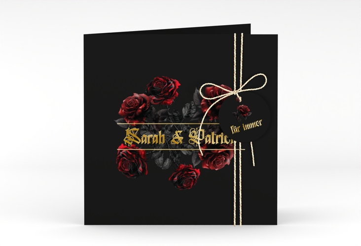 Hochzeitseinladung Gothic Rose quadr. Klappkarte schwarz gold