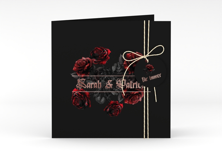 Hochzeitseinladung Gothic Rose quadr. Klappkarte schwarz rosegold