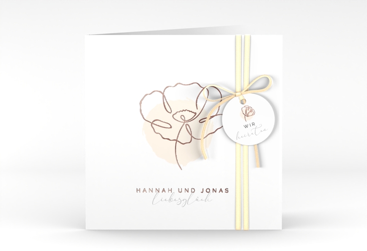 Hochzeitseinladung Flowerline quadr. Klappkarte apricot rosegold
