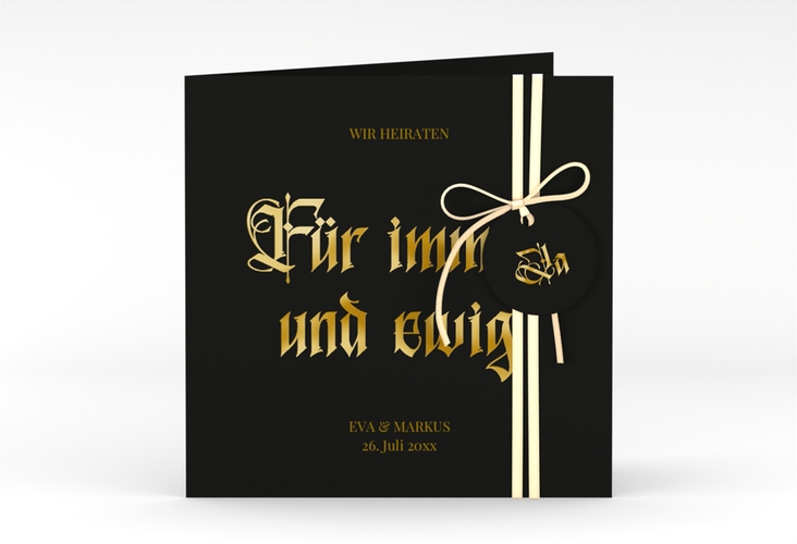 Hochzeitseinladung Wednesday quadr. Klappkarte schwarz gold