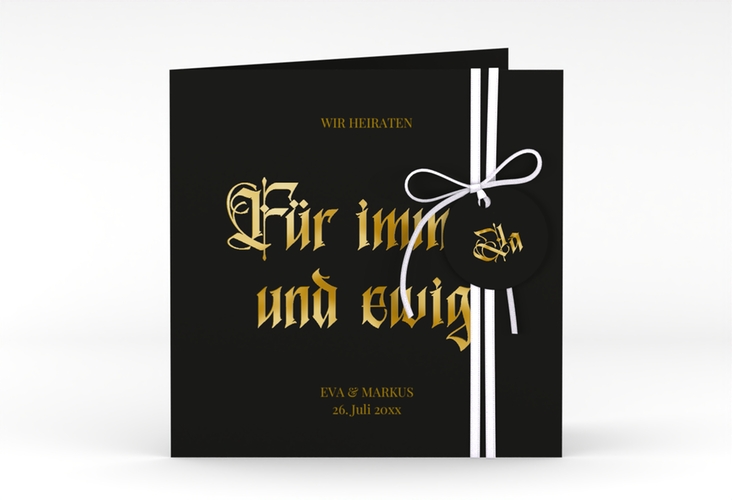 Hochzeitseinladung Wednesday quadr. Klappkarte schwarz gold