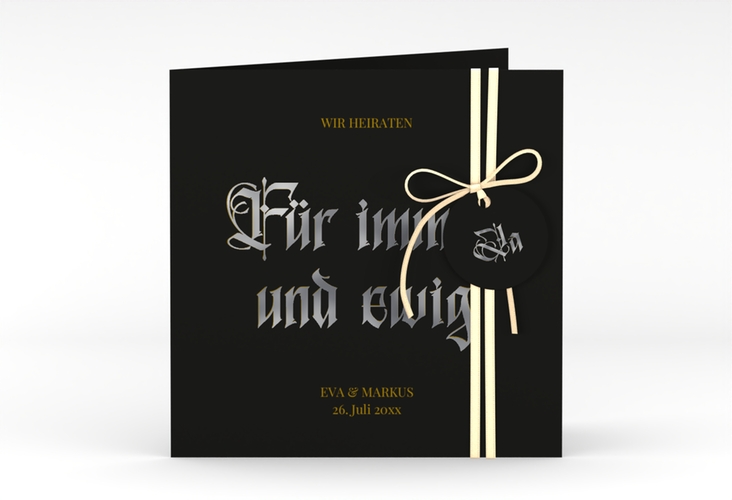 Hochzeitseinladung Gothic quadr. Klappkarte schwarz silber