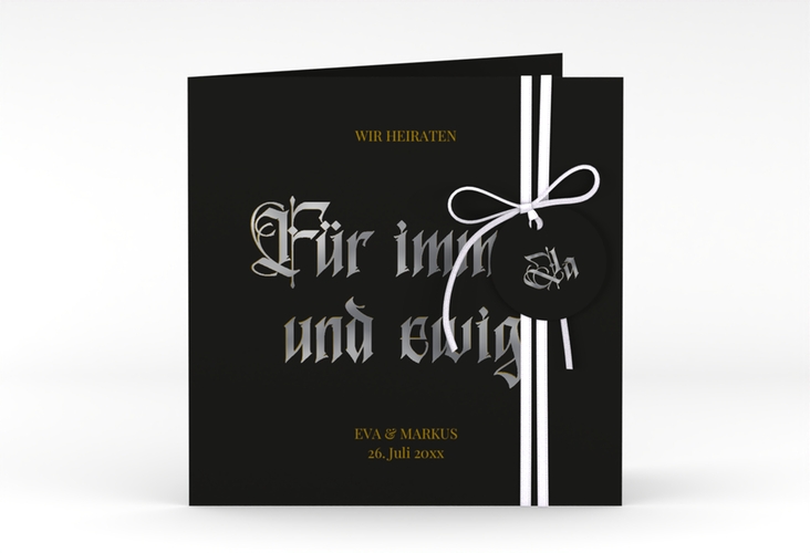 Hochzeitseinladung Gothic quadr. Klappkarte schwarz silber