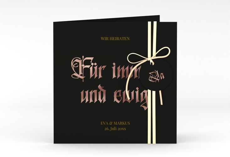 Hochzeitseinladung Gothic quadr. Klappkarte schwarz rosegold