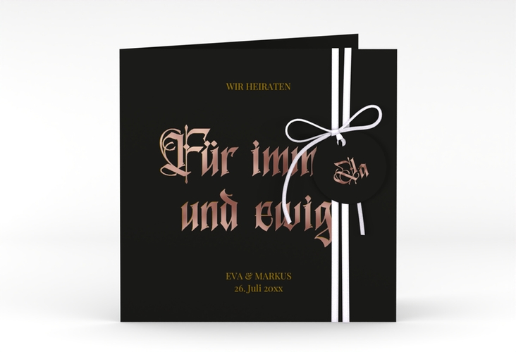 Hochzeitseinladung Gothic quadr. Klappkarte schwarz rosegold
