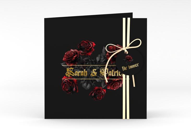 Hochzeitseinladung Gothic Rose quadr. Klappkarte schwarz gold