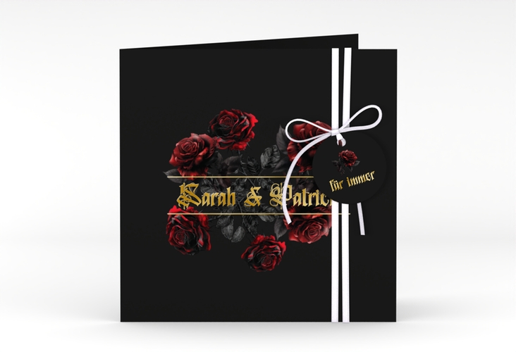 Hochzeitseinladung Gothic Rose quadr. Klappkarte schwarz gold