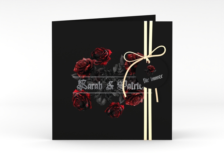 Hochzeitseinladung Gothic Rose quadr. Klappkarte schwarz silber