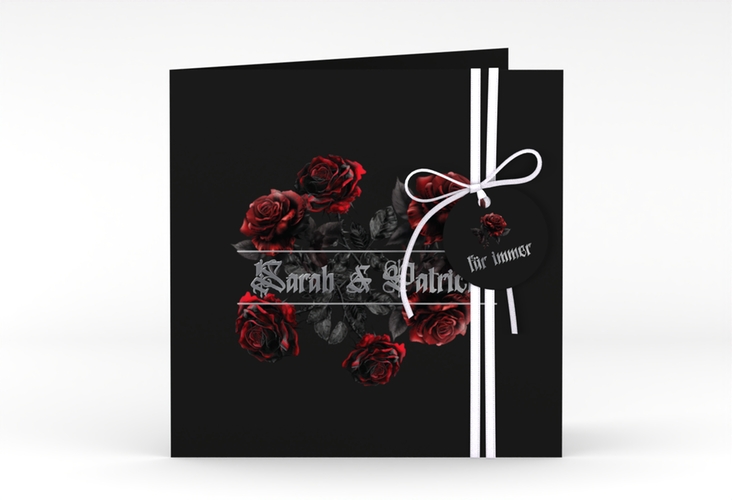 Hochzeitseinladung Gothic Rose quadr. Klappkarte schwarz silber