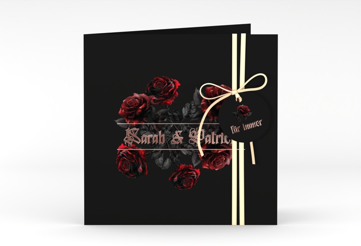 Hochzeitseinladung Gothic Rose quadr. Klappkarte schwarz rosegold