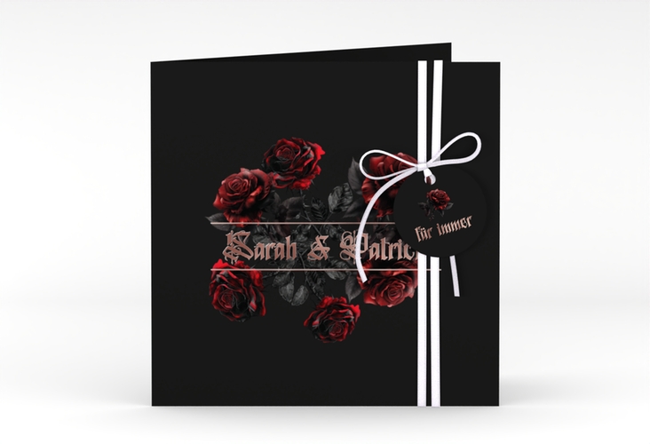 Hochzeitseinladung Gothic Rose quadr. Klappkarte schwarz rosegold
