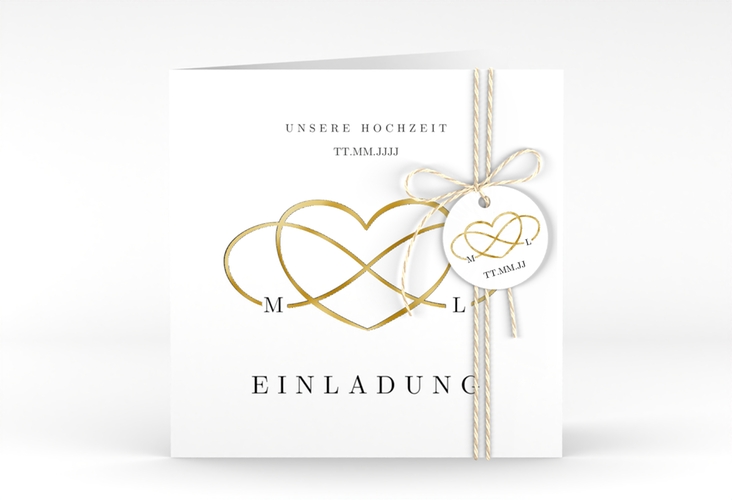 Hochzeitseinladung Infinity quadr. Klappkarte schwarz gold