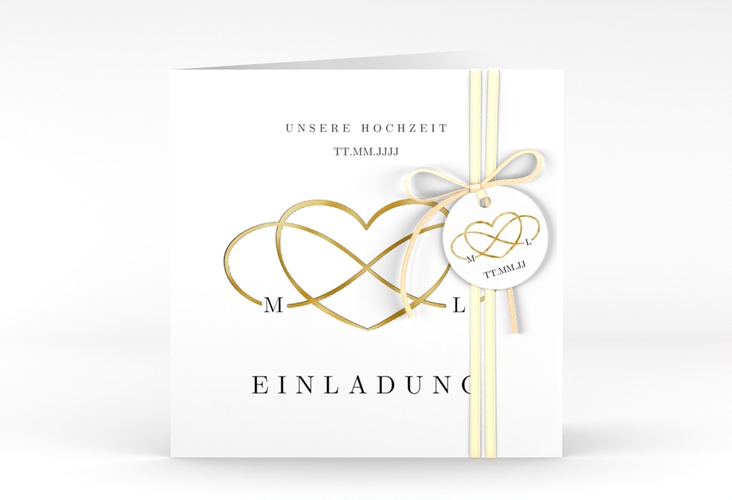 Hochzeitseinladung Infinity quadr. Klappkarte schwarz gold