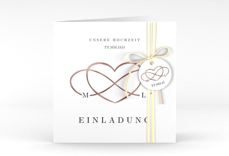 Hochzeitseinladung Infinity quadr. Klappkarte schwarz rosegold