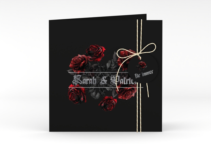 Hochzeitseinladung Gothic Rose quadr. Klappkarte schwarz silber