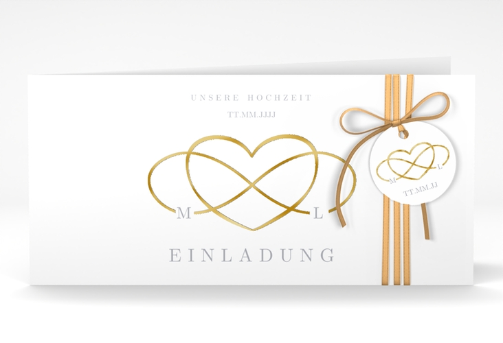 Hochzeitseinladung Infinity lange Klappkarte quer grau gold
