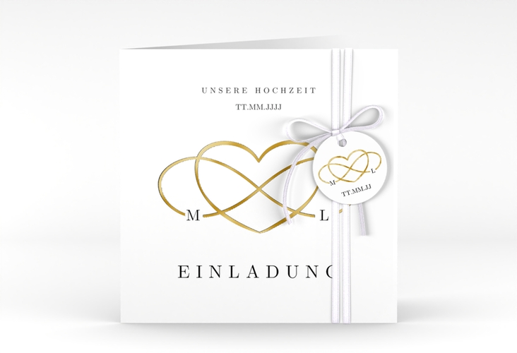 Hochzeitseinladung Infinity quadr. Klappkarte schwarz gold