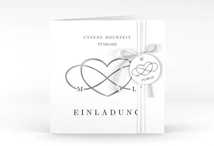 Hochzeitseinladung Infinity quadr. Klappkarte schwarz silber
