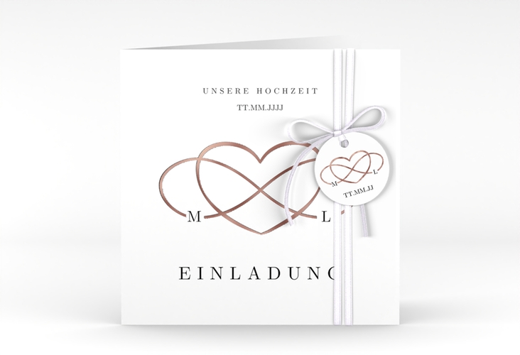 Hochzeitseinladung Infinity quadr. Klappkarte schwarz rosegold