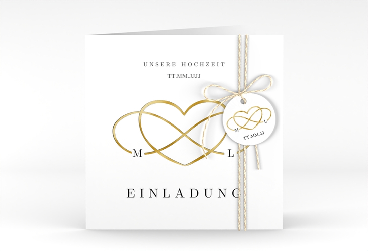 Hochzeitseinladung Infinity quadr. Klappkarte schwarz gold