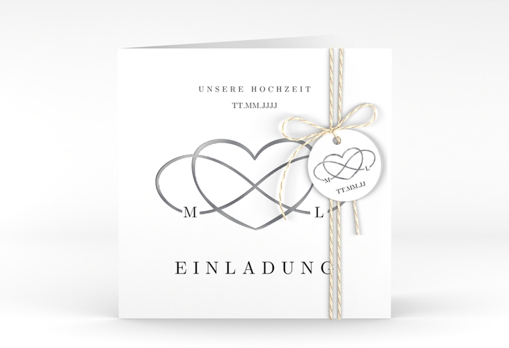 Hochzeitseinladung Infinity quadr. Klappkarte schwarz silber