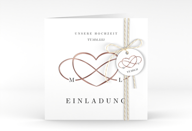 Hochzeitseinladung Infinity quadr. Klappkarte schwarz rosegold