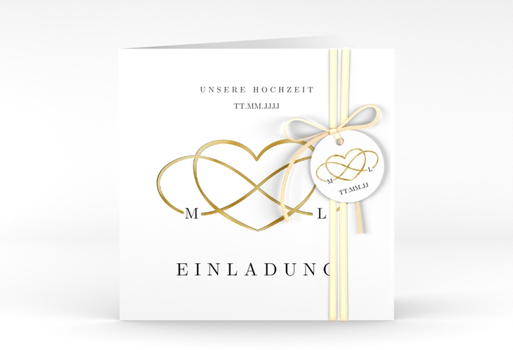 Hochzeitseinladung Infinity quadr. Klappkarte schwarz gold
