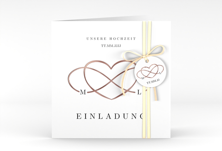 Hochzeitseinladung Infinity quadr. Klappkarte schwarz rosegold