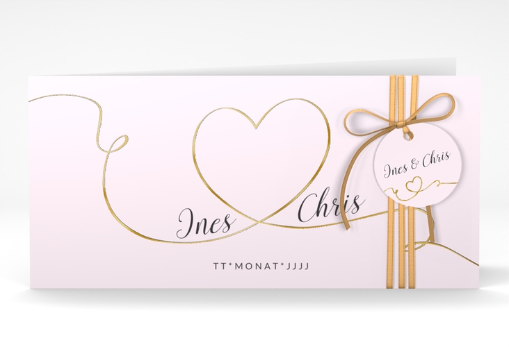 Hochzeitseinladung Dolce lange Klappkarte quer rosa gold