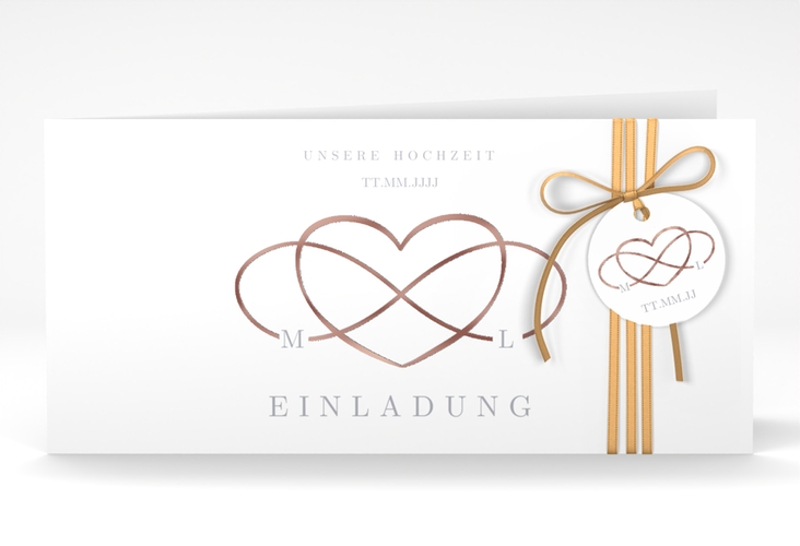 Hochzeitseinladung Infinity lange Klappkarte quer grau rosegold