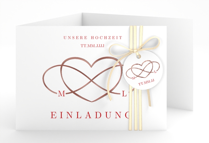 Hochzeitseinladung Infinity A6 Doppel-Klappkarte rot rosegold
