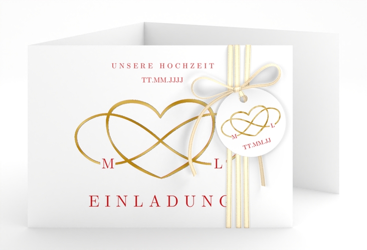 Hochzeitseinladung Infinity A6 Doppel-Klappkarte rot gold