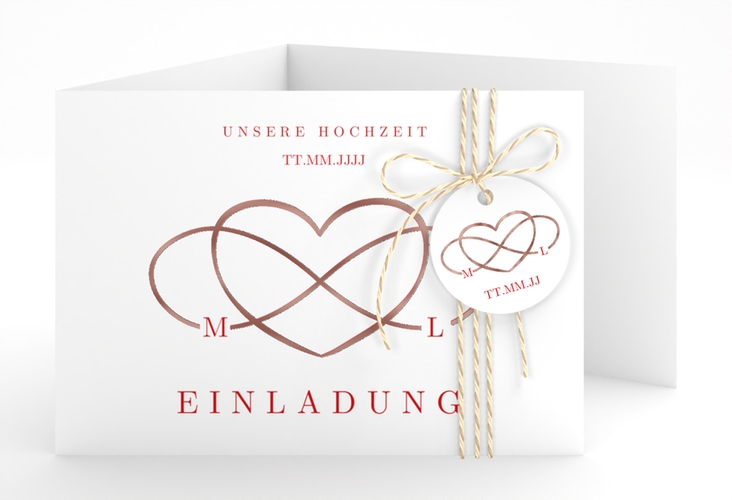 Hochzeitseinladung Infinity A6 Doppel-Klappkarte rot rosegold