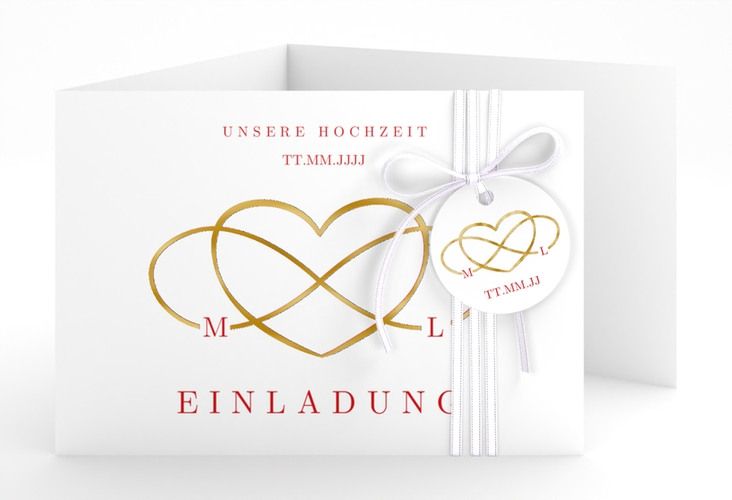Hochzeitseinladung Infinity A6 Doppel-Klappkarte rot gold
