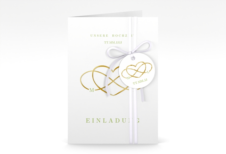 Einladungskarte Hochzeit Infinity A6 Klappkarte hoch gruen gold