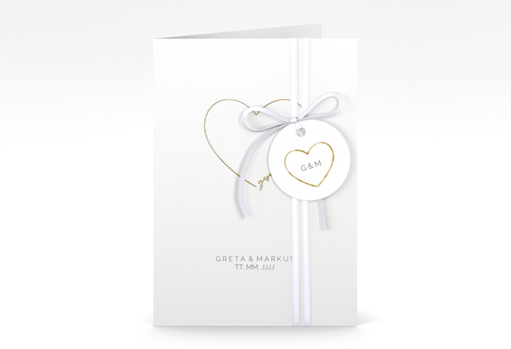 Einladungskarte Hochzeit Lebenstraum A6 Klappkarte hoch weiss gold