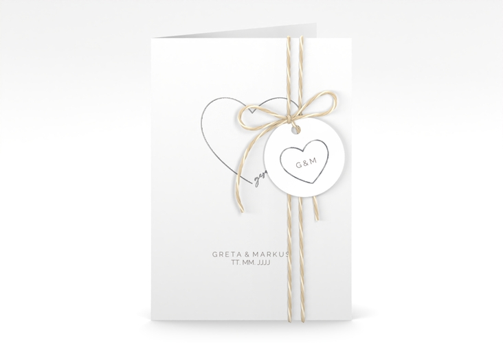 Einladungskarte Hochzeit Lebenstraum A6 Klappkarte hoch weiss silber