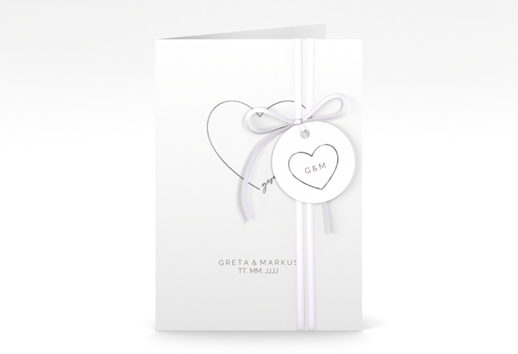 Einladungskarte Hochzeit Lebenstraum A6 Klappkarte hoch weiss silber
