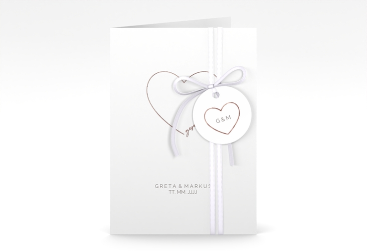 Einladungskarte Hochzeit Lebenstraum A6 Klappkarte hoch weiss rosegold