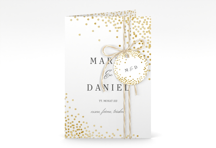 Einladungskarte Hochzeit Glitter A6 Klappkarte hoch weiss gold