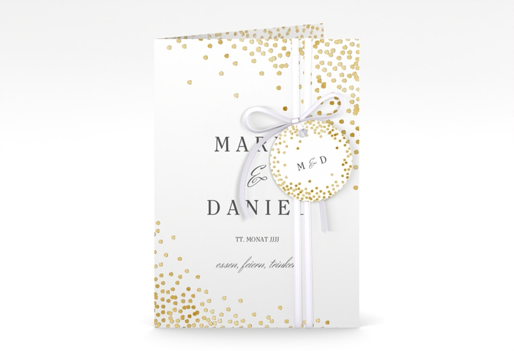 Einladungskarte Hochzeit Glitter A6 Klappkarte hoch weiss gold
