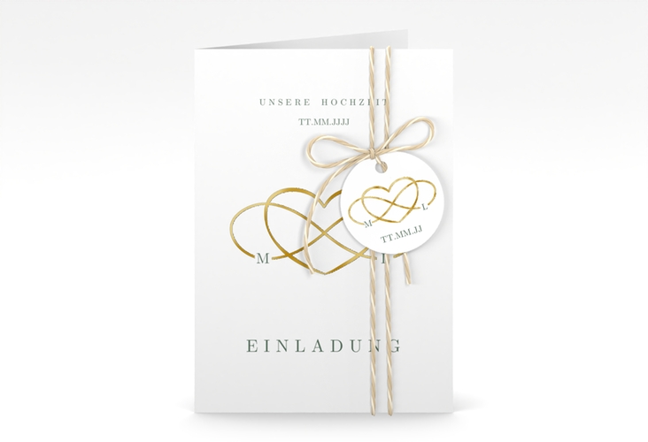 Einladungskarte Hochzeit Infinity A6 Klappkarte hoch gruen gold