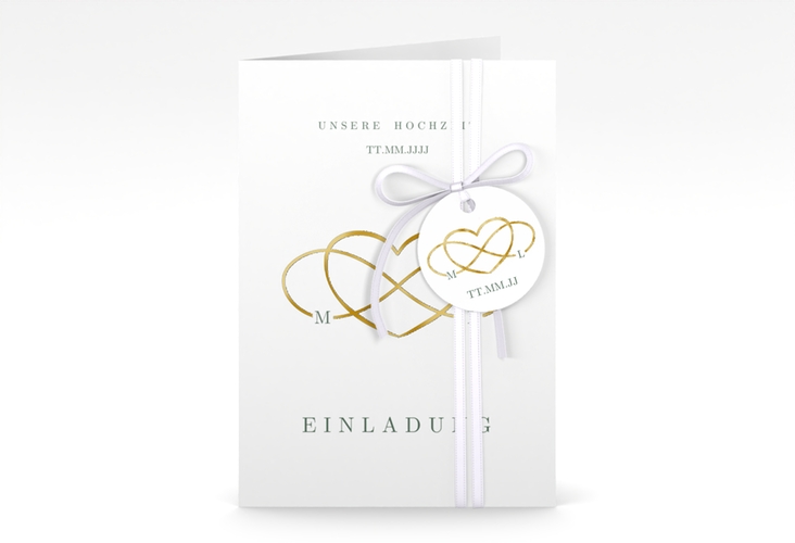 Einladungskarte Hochzeit Infinity A6 Klappkarte hoch gruen gold