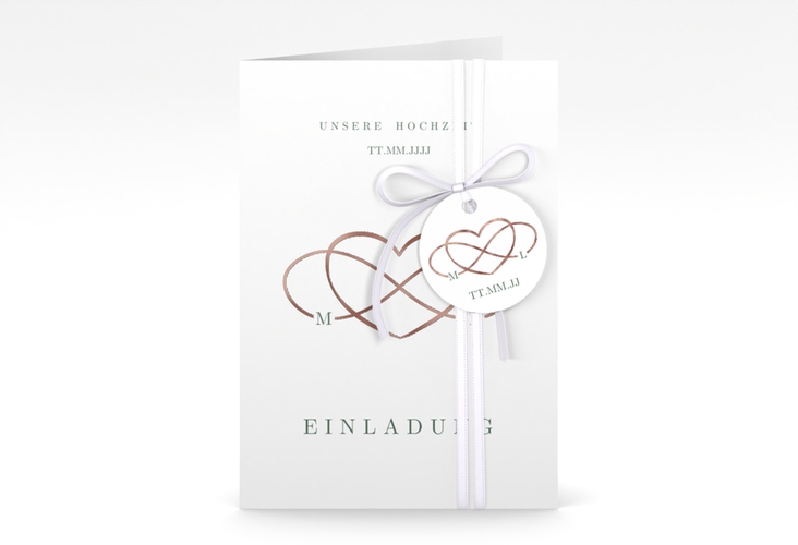Einladungskarte Hochzeit Infinity A6 Klappkarte hoch gruen rosegold