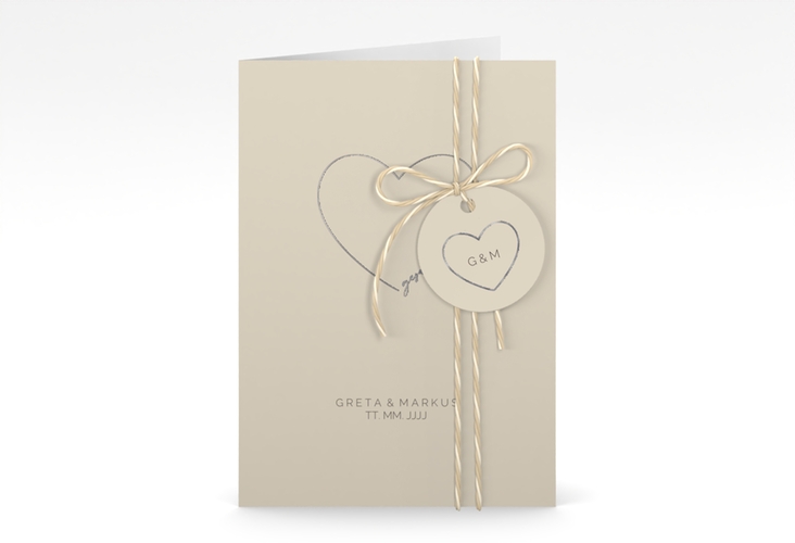 Einladungskarte Hochzeit Lebenstraum A6 Klappkarte hoch beige silber